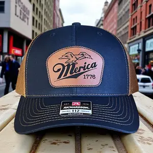 Merica 1776 Eagle Patriotic Leather Patch Hat