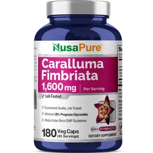 NusaPure Caralluma Fimbriata 1600mg Dietary Supplement - 180 Veggie Capsules, Non-GMO, Vegan, GMP-Certified Herbal Capsules Vitamins Supplement