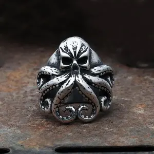 GTHIC Octopus Skull Punk Animal Ring Fashion Accessories for Daily Wear Stainless Steel