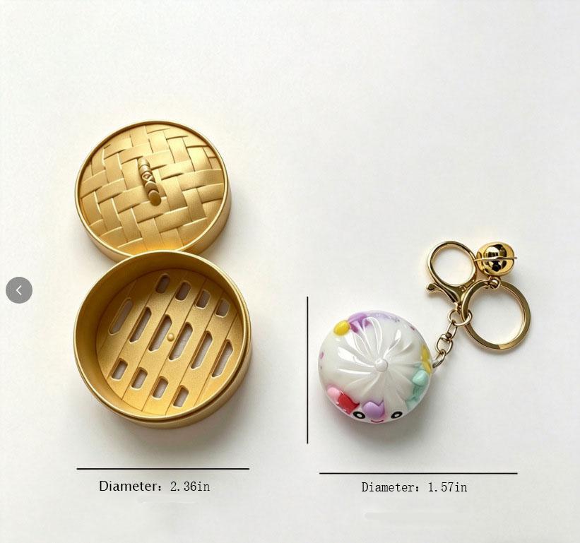 Glitter Sand Dumpling Keychain - Whimsical Kawaii Steamed Bun Cute Accessories, Unique Whimsical Gifts for Teenage Girls, Bag Chains and Charms with Glow Effect for Backpack Purse, Feminine Girly Keychain