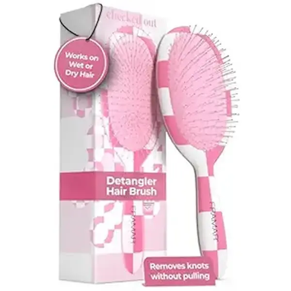 FRAMAR Checkered Hair Brush Detangler – Wet Hair Brushes For Women, Womens Hair Brush, Hair Accessories, Hairbrush For Women, Cepillos Para Cabello, Reduces Breakage – Detangle Brush - Pink