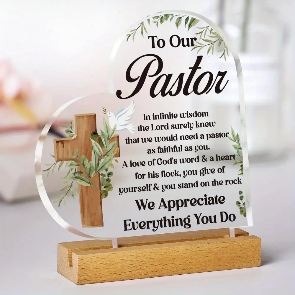 Acrylic Plaque with Wooden Stand - Decorative Sign, Thoughtful Thank You Present for Pastors, Christian Token of Gratitude, Home Decor Tabletop Thank-You Gift