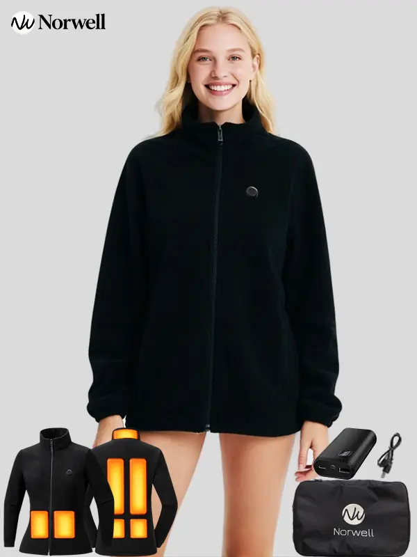 Norwell Women's Heated Fleece Jacket for Women Men with 7.4V/3A 5000mAh Battery Pack, Unisex High Neck Fleece Jacket, Windproof Thermal Lightweight, Winter Outdoor Hunting Skiing Coat - Black, Valentine's Day,Father's Day,Christmas Gift