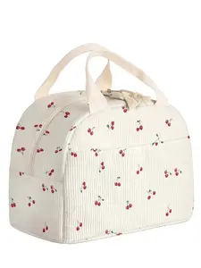 Cherry Print Insulated Lunch Bag, Reusable Zip Lunch Tote Cooler, Perfect for Travel, Office, School & Commute