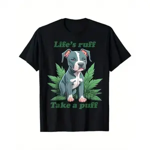 Take A Puff Pitbull Weed T-Shirt, Black,  Cotton, Gift for Men Dad Friends,