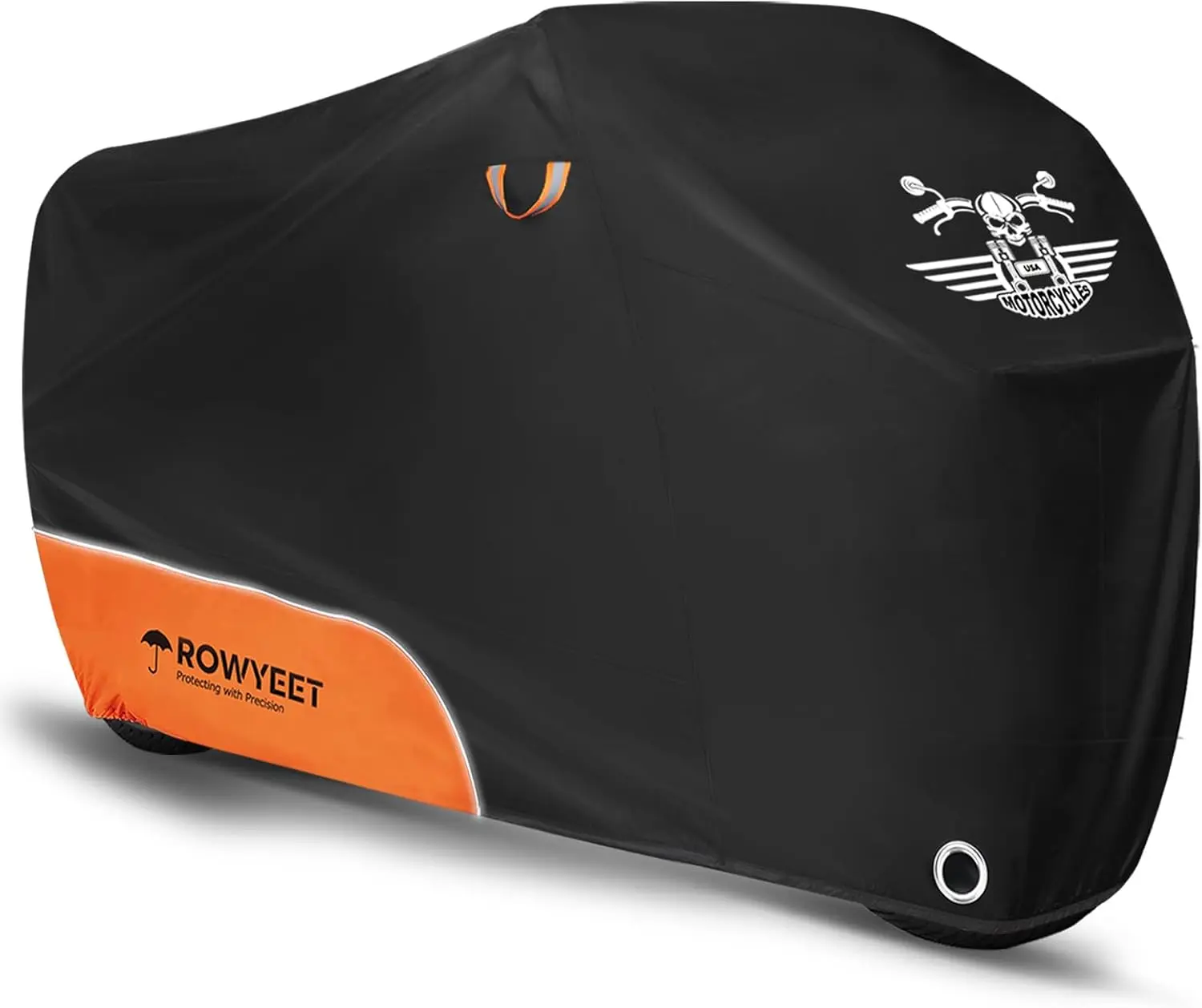 Motorcycle Cover Waterproof All Season Protection| 210D Orange, Fits up to 96.5", Lock-Holes, Bag & Night, Powersports Vehicle Covers