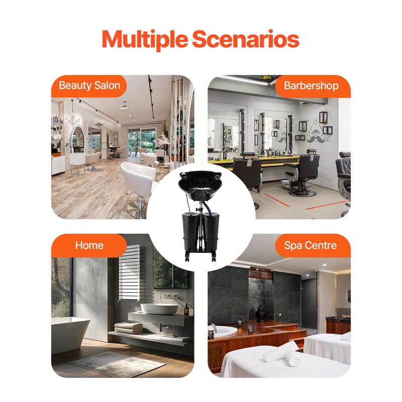 VEVOR Portable Shampoo Bowl, Shampoo Sink for Washing Hair with Electric Pump, Includes 2 Buckets 2 Showerheads, Drain Hose, Height and Angle Adjustable Portable Wash Bowl for Home Salon Use, BlackHoliday gifts