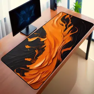 Abstract Orange and Black Mousepad, Unique Orange and Black Mouse Pad, Minimalist Art Desk Mat, Perfect Gift for Gamers and Office Use.