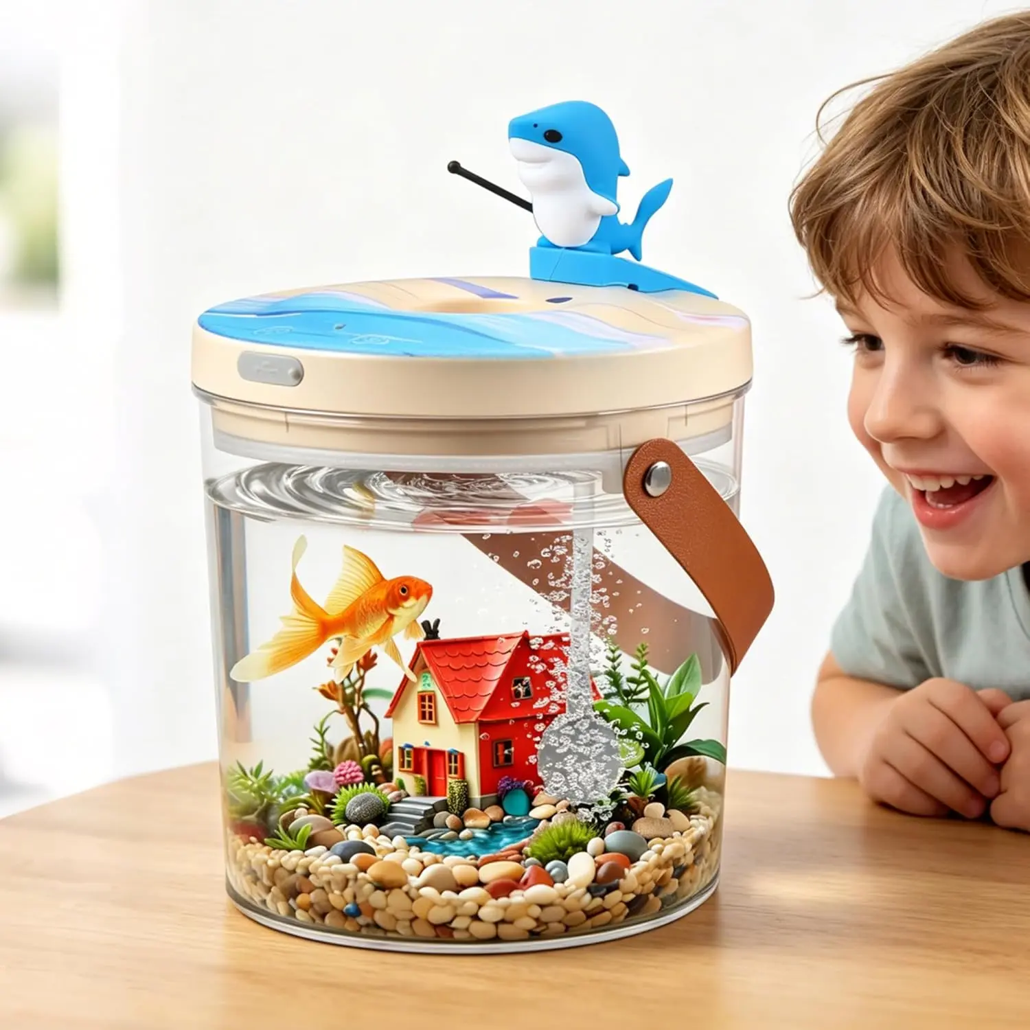 Portable Mini Rechargeable 0.3 Gallon Plastic Aquarium With Air Pump Oxygenation Multi-Color Automatic Switching LED Lights For Travel