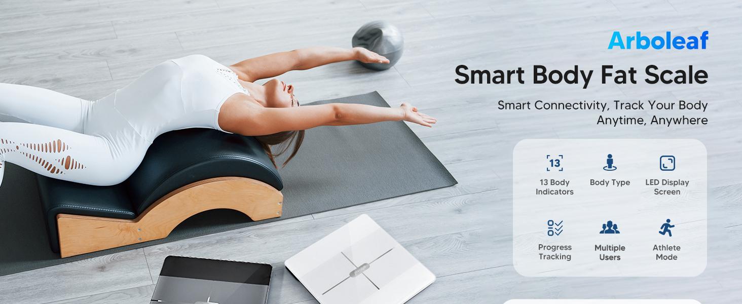 Arboleaf Bathroom Smart Scale with BMI, Body Fat, Muscle Mass, Digital Bathroom Scale for Body Weight, 14 Body Composition Metrics, Large LED Display, Accurate Weighing Machine, App Sync, 400lbs, 10.2"