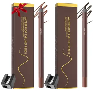 2Pcs Eyeliner Pencil,Matte Gel Eyeliner Pencil with Sharpener,Lasting Waterproof Smudge Proof High Pigmented Waterline Eye Makeup Pen,s Suitable for Girls(Chocolate+Brown)