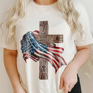 God Bless America Cross T-Shirt - Patriotic Christian American Flag Tee