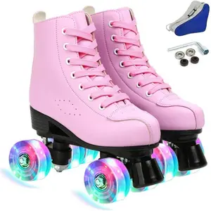 Roller Skates for Women Men, High Top PU Leather Classic Double-Row, Indoor Outdoor, Beginner Shoes Bag