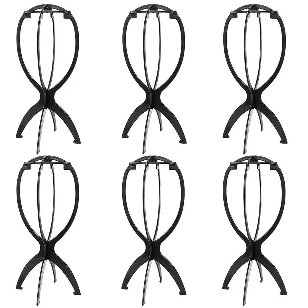 6 Pack Short Wig Stand Portable Wig Holder for multiple Wigs and Hats, 14.2 Inches Travel Wig Stand(Black)