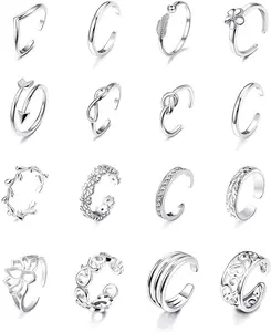 16Pcs Adjustable Toe Rings for Women Various Types Band Open Toe Ring Set Gold Silver Tone Hawaiian Foot Gift Jewelry