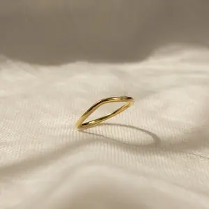 Dainty Wave Band by Caitlyn Minimalist - Thin 18K Gold Plated Stacking Ring - Minimalist Curved Wave Ring - Unique Jewelry for Women - Gift for Her