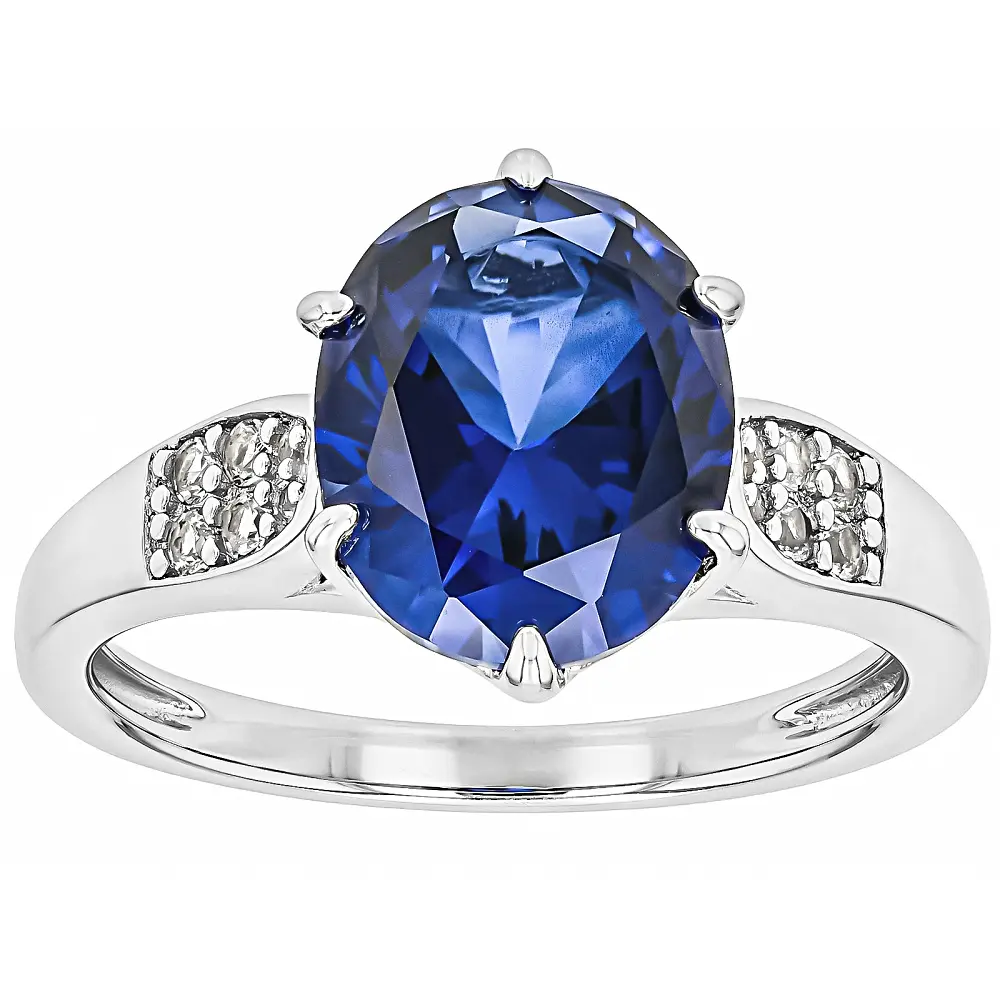 JTV Blue Lab Created Sapphire Rhodium Over Sterling Silver Ring 3.34ctw