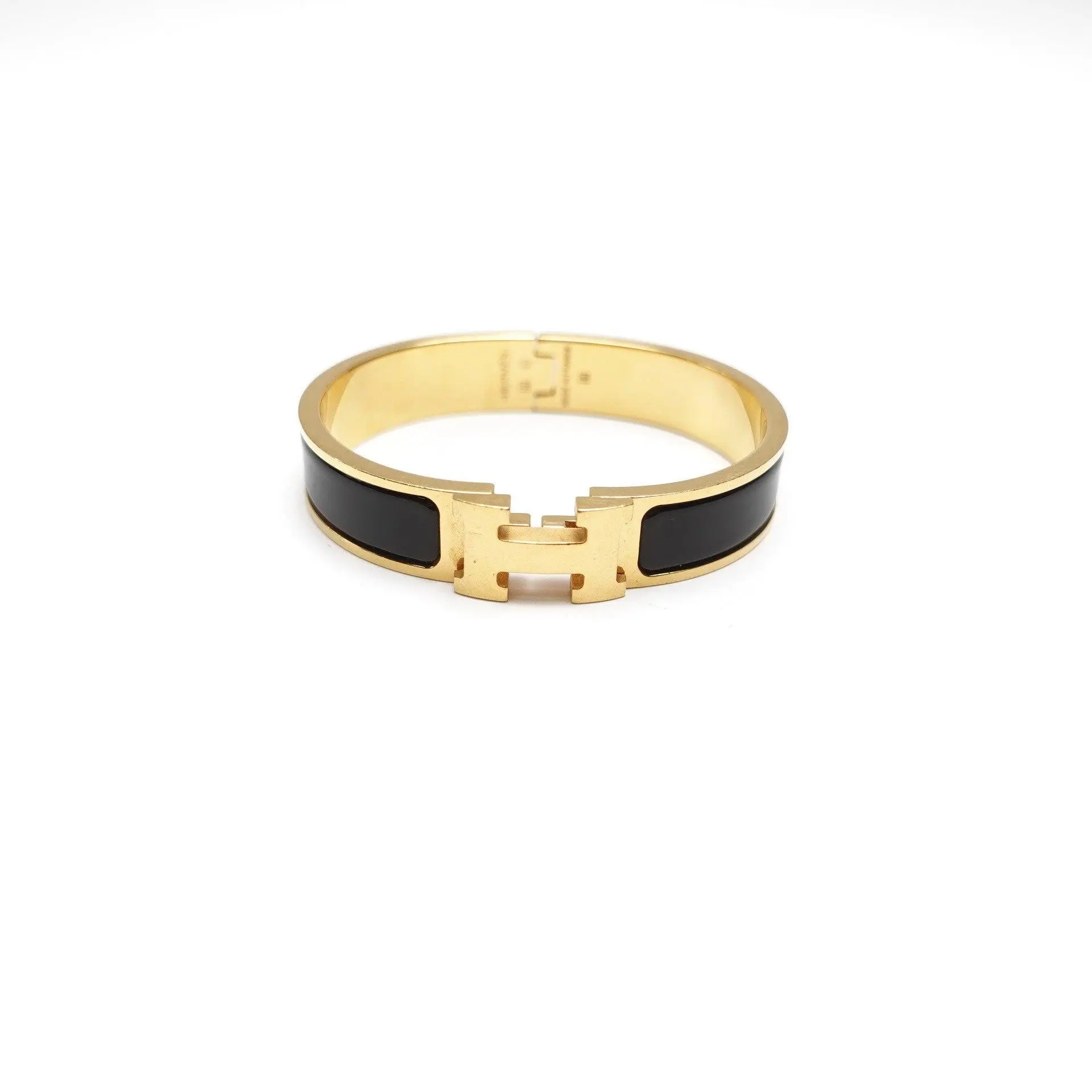 Pre-owned HERMÈS Clic H PM Black Enamel Gold Tone Bracelet T10445510