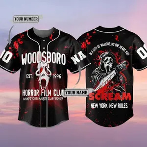 Personalized Woodsboro Baseball Jersey Shirt Scream Horror Movie Jersey Custom Name Streetwear Outfit