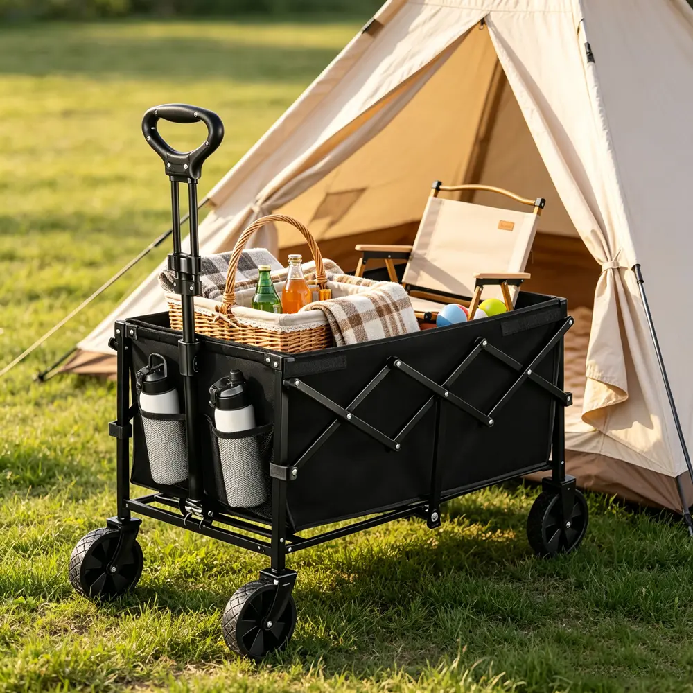 1 Unit Rectangle Folding Wagon Cart - Plastic Frame, 250LBS Heavy-Duty Capacity, All Terrain Tires, Compact Fold for Garden/Camping Home Supplies Storage