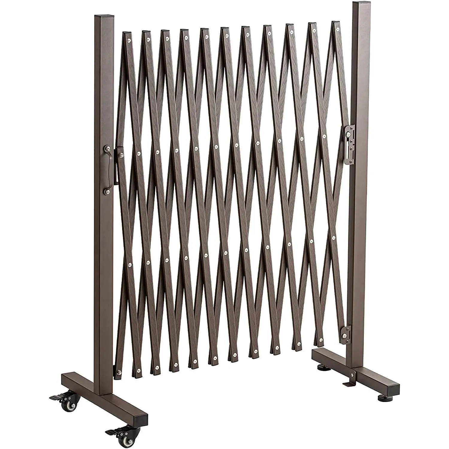 Aluminum Expandable Garden Fence - Adjustable Retractable Portable Safety Barrier with Caster-Equipped Barricade Gate (Brown, 130x15x41 in)