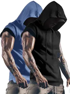 Men's Hooded Tank Top 2 Pack, Casual Summer Sleeveless Shirt with Drawstring Adjustable, Comfortable Fashion for Daily Commute Home Wear