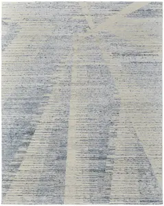 HomeRoots 566648 9 x 13 ft. Abstract Hand Knotted Worn Faded Rectangle Area Rug, Ivory & Blue