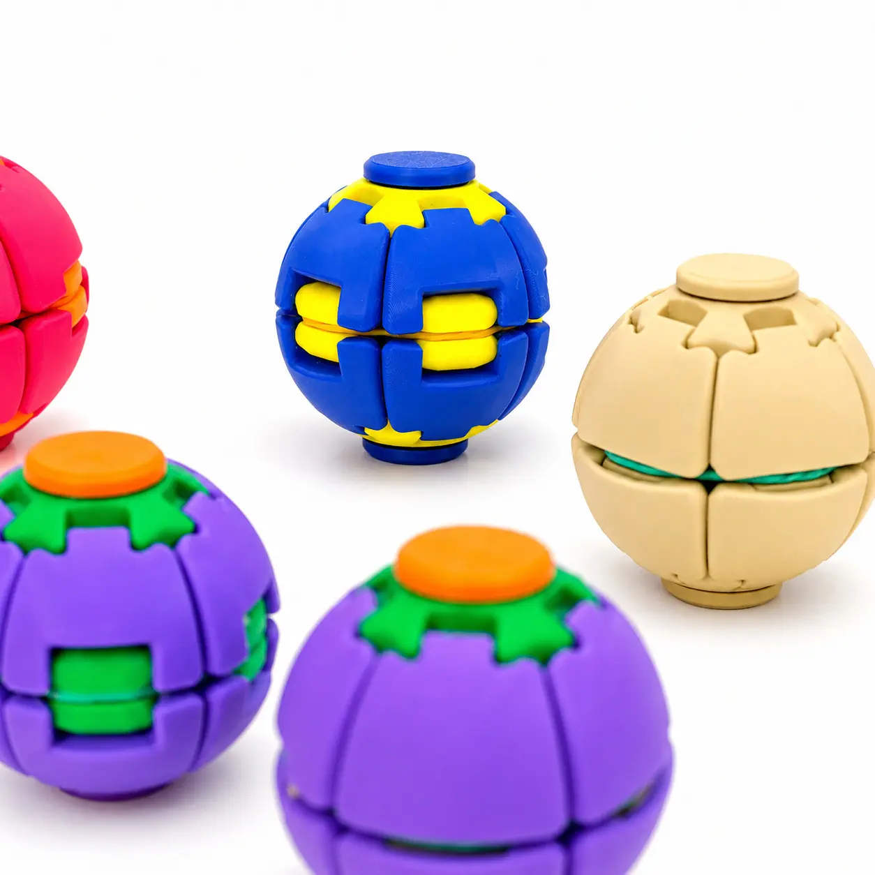 Vibrant Color Press & Spin Fidget Ball - 2.4"x 2.5" Pocket Size Sensory Toy, Tactile Decompression Ball for Anxiety & Boredom Relief