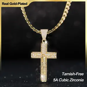 Holylegend Men's 14K Real Gold-Plated Cross , Chain with Jesus  24in Christian  Jewelry Figaro Chain,Father's Day Gift luxury daily wear gift last supper  high quality necklace filled soulmate for men beautiful bling  pendant ring holder Beaded fashion