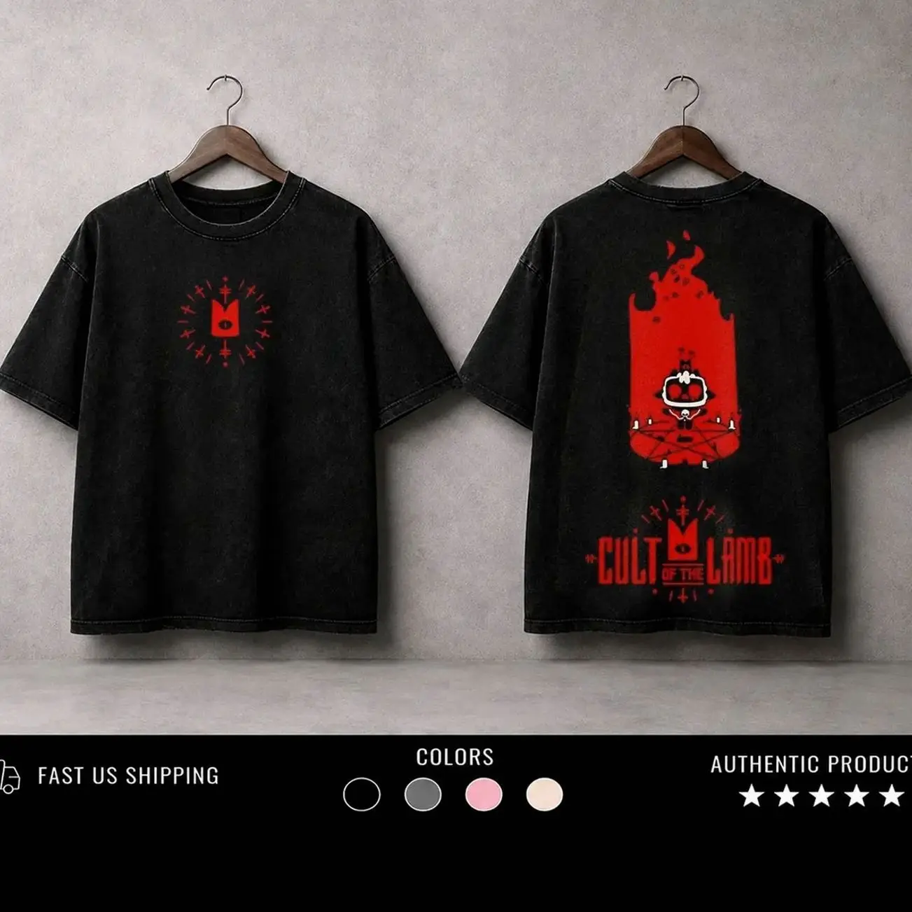Cult Of The Lamb  Washed T-Shirt,Sweatshirt, Hoodie Double Printed Unisex Acid Washed Lightweight Cotton T-Shirt, Gothic Shirt, Video Game Shirt, Gamer Gift NW6