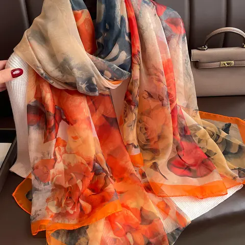 Floral Print Scarf, Fashionable Soft Comfortable for Daily Wear, Casual Versatile Multifunctional Scarf for Women & Men, Fashion Shawl Wrap, Silky Shawl Scarf