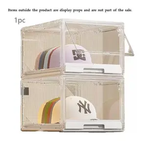 Baseball Hat Storage Box, Transparent Hat Rack with Drawer, Large Hat Organizer with Sliding Tray, Stackable Display Stand with Magnetic Door, Holds 12 Hats