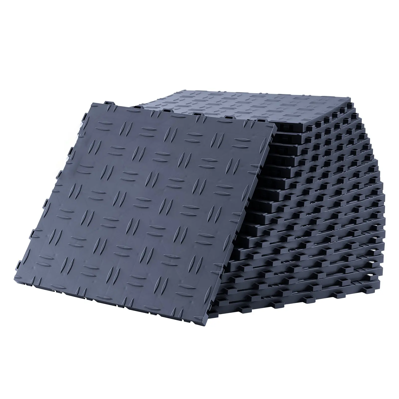 Interlocking Garage Floor Tiles, 12x12x0.53 in, 25 Pieces, Non-Slip Double-Sided Texture, Graphite Gray, 5500lbs Load Capacity, for Garage, Basement, Repair Shop, Warehouses & Car Exhibition Use, Square