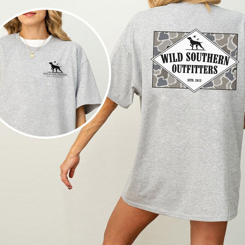 Wild Southern Camo Shirt, Classic Outdoor T-shirt, Simply Printed Graphic Shirt, Daily Casual Cotton Womenswear