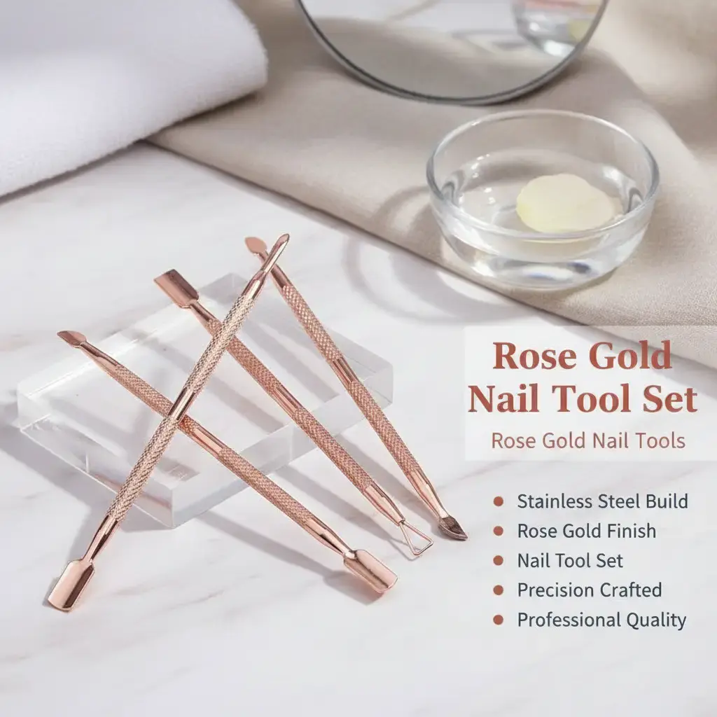 Stainless Steel Rose Gold Nail Tool Set, Professional Manicure & Pedicure Kit for Beauty & Personal Care