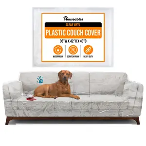 Houseables Plastic Couch Cover, Plastic Couch Covers for Pets, Sofa Protector, Clear Vinyl Slipcover, Furniture Protectors For Cats, Dogs, Storage, Waterproof, Pet Pee Urine Proof, Scratch, Heavy Duty
