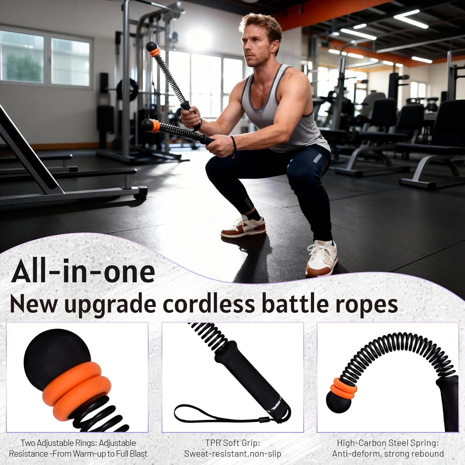 Weighted Cordless Battle Ropes 2PCS – New Upgrade Quiet Ropeless Training Rope Fitness Equipment for Home, Strength Training, HIIT Workouts, Full-Body Exercise, Indoor Gym Use, Noise-Free Portable Workout Gear