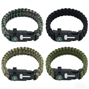 4 Pack Survival Bracelets 5-in-1 7 Strand Paracord Wristband for Camping Hiking Emergency