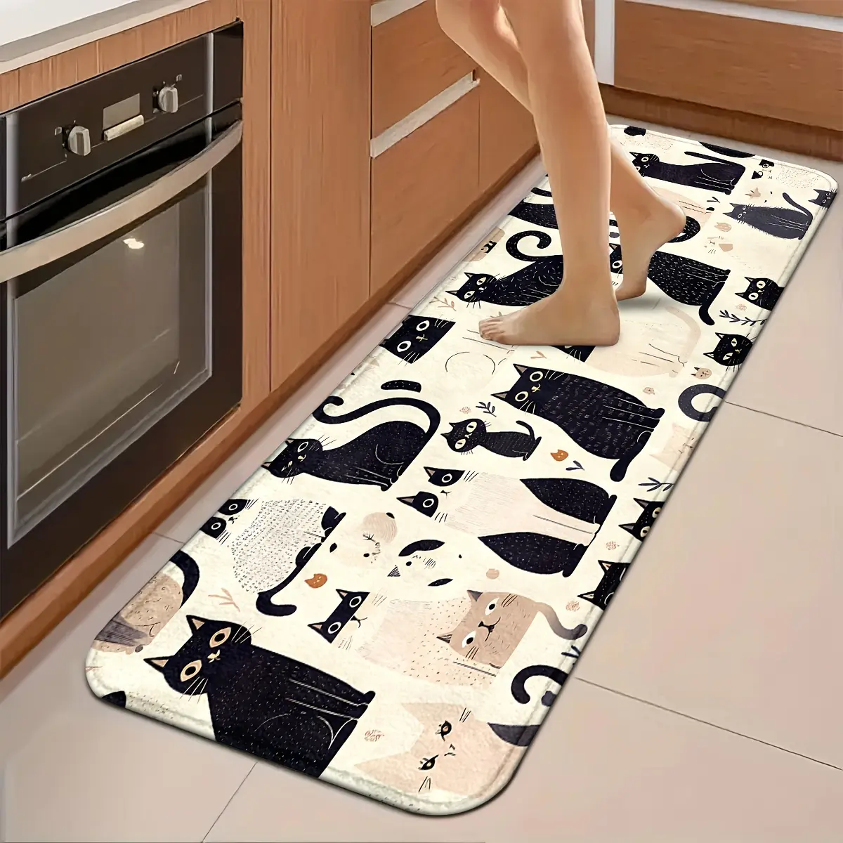 Cats Animal Kitchen Mats: Non-slip, Durable Bathroom Pads, Comfortable Standing Runner Rugs, Carpets for Kitchen, Home, Office, Sink, Laundry Room, Bathroom, Spring Decor, Available in Different Sizes, Absorbent Rug, Flower Pattern Rugs