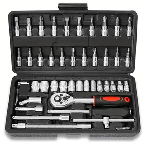 High-end professional 46-piece tool set, automotive/motorcycle repair tool kit, 1/4-inch drive depth and standard wrench set, racing-grade automotive part repair ratchet wrench and other automotive repair accessory tool sets