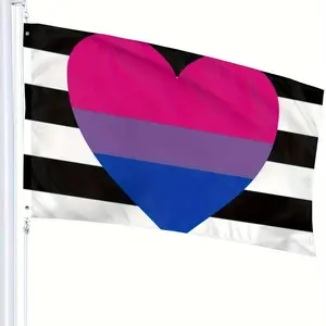 2x3ft / 3x5ft LGBTQ+ Pride Heart Flag - Black White Stripe Pink Purple Blue Love Banner for Outdoor Yard & Home Decor