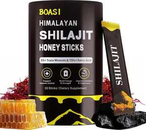 Shilajit Honey Sticks with Organic Saffron,85+Trace Minerals,75%+ Fulvic Acid,Enhance Cognitive Functions Boost Energy&Strength,30PCS