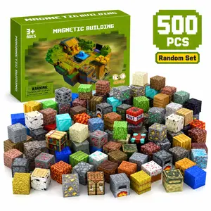 500pcs Minecraft Magnetic Blocks Set, Random Magnet Cubes Building Toy, Pixel Magnet Kit, Stem Educational Gift for Kids