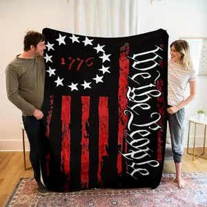 1776 Patriotic Flannel Throw Blanket American Flag Pattern Cozy All-Season Blanket for Home Decor with We The People Design