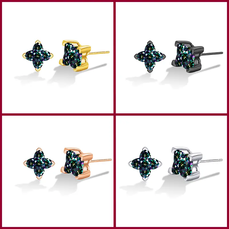 【#447 New Arrival】2.4CT Total  Unique Clover-shaped vvs Synthetic Moissanite Earrings in 925 Sterling Silver