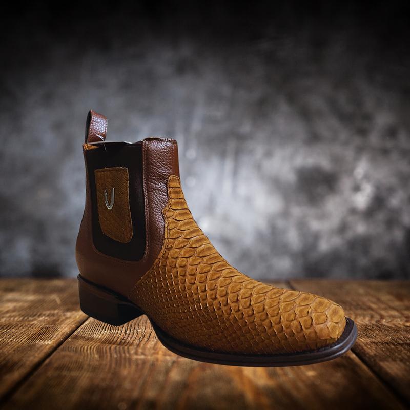 Handcrafted Square Toe Python Short Boot