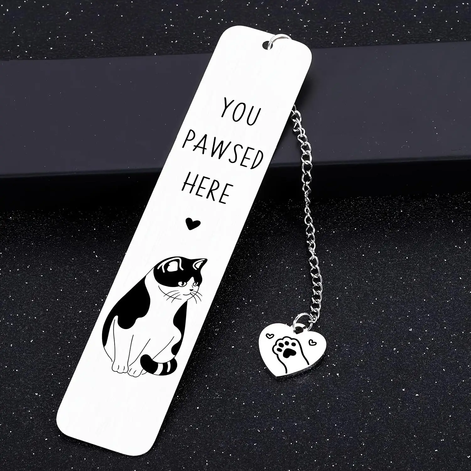 Cartoon Cat Design Bookmark, 1/5/10pcs Stainless Steel Bookmark with Heart Shaped Pendant, Book Enthusiasts