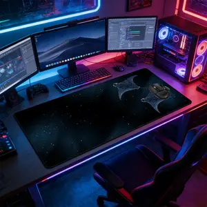 Starry Sky Manta Ray Sci-Fi Large Gaming Mouse Pad, Non-Slip Rubber Base Stitched Lock Edge Desk Mat, Cosmic Ocean Design Desk Pad, Durable Computer Accessory, Desktop Accessory for Home Office & Gaming Setup, Gift for Gamers & Ocean Lovers Boys