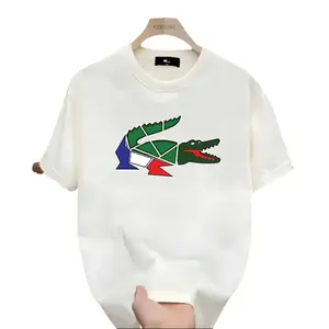 Fashion TrendsIrregular Graphic Crocodile T-shirt, Cartoon Design, Unisex, Men's Short Sleeve Round Neck Street Style T-shirt for Summer and Spring, Casual, Clothing, Couple Style, Fashionable Loose, Youthful Energetic, Daily Wear Tops