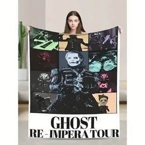 Ghost Band Themed Printed Plush Blanket - Suitable for Living Room, Travel, Halloween Decoration - Perfect Gift for Movie Fans